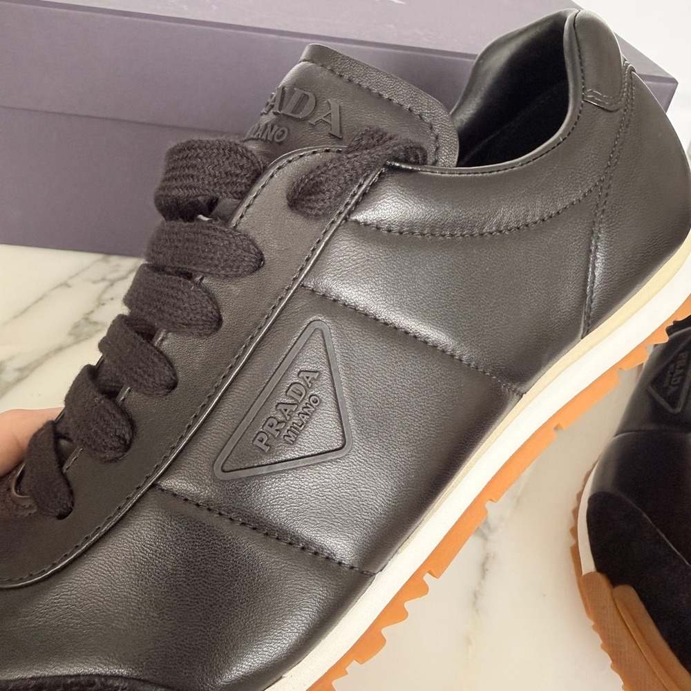 PRADA 2EG486 Black Leather with Suede Sneakers Shoes - NEW - US 9 UK 8 - Picture 10 of 14